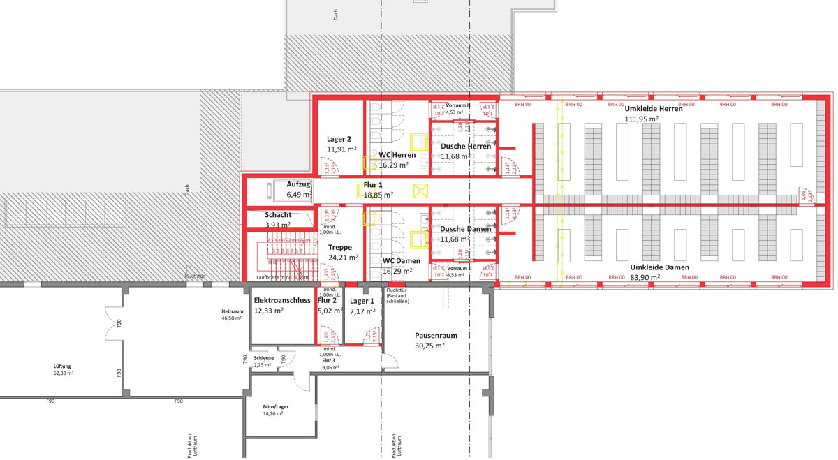 LEI2MA foto 04 Grundriss Erweiterung Bauen im Bestand BioBackHaus Neubau Wustermark Labs von Helmolt Architekt Berlin Falkensee