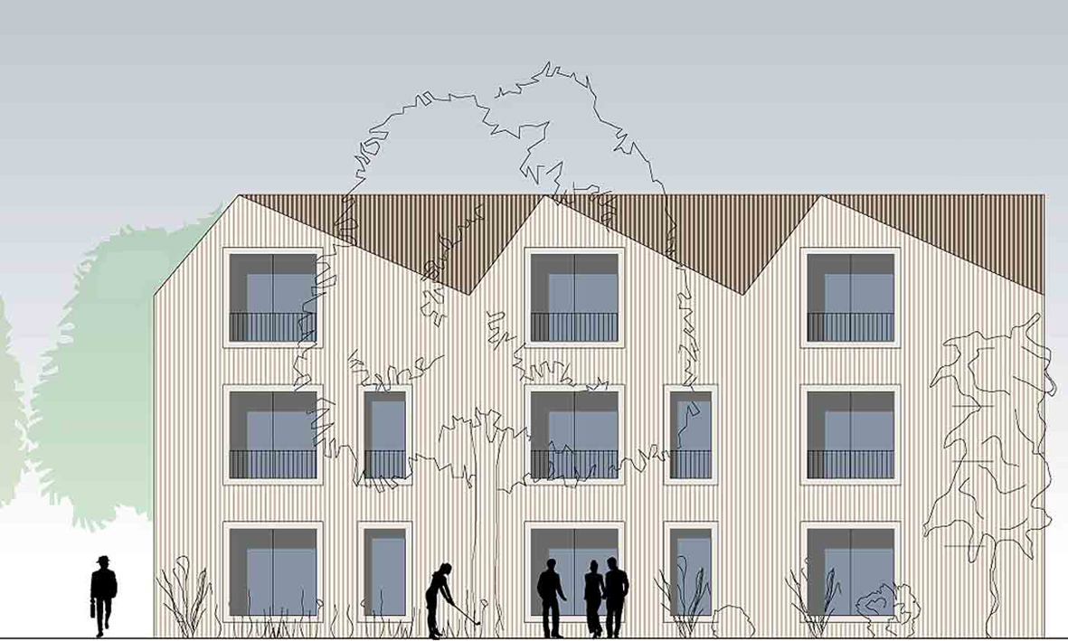 schill Foto04 Rendering Wohnungsneubau Wettbewerb Schillerallee Falkensee Architekturbüro Labs von Helmolt Berlin Wohnen Studie